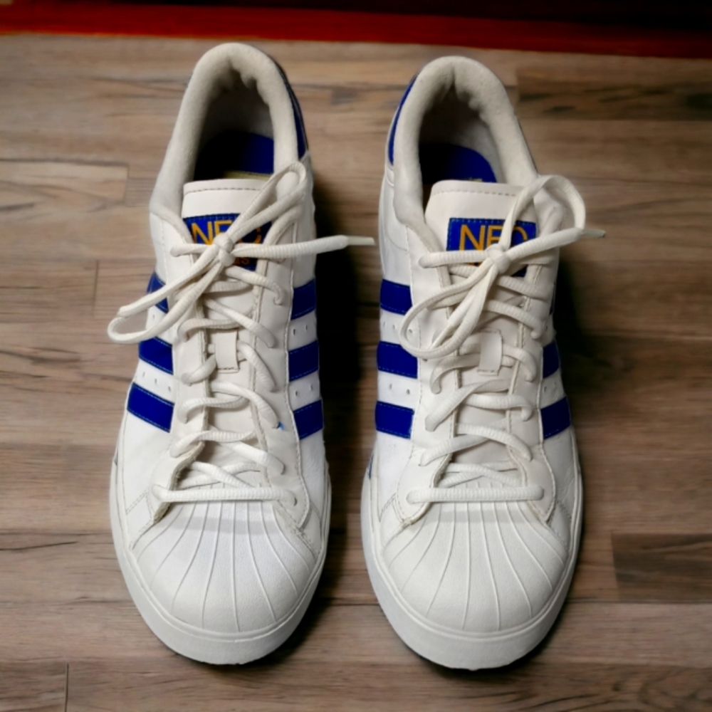 Men's Adidas NEO White & Blue Striped Sneakers